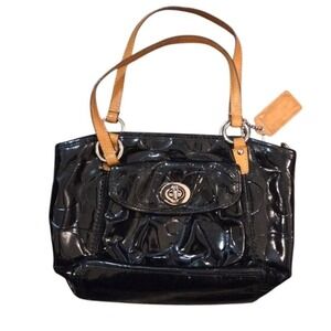 Coach Black Patent Leather Monogram Tote Bag